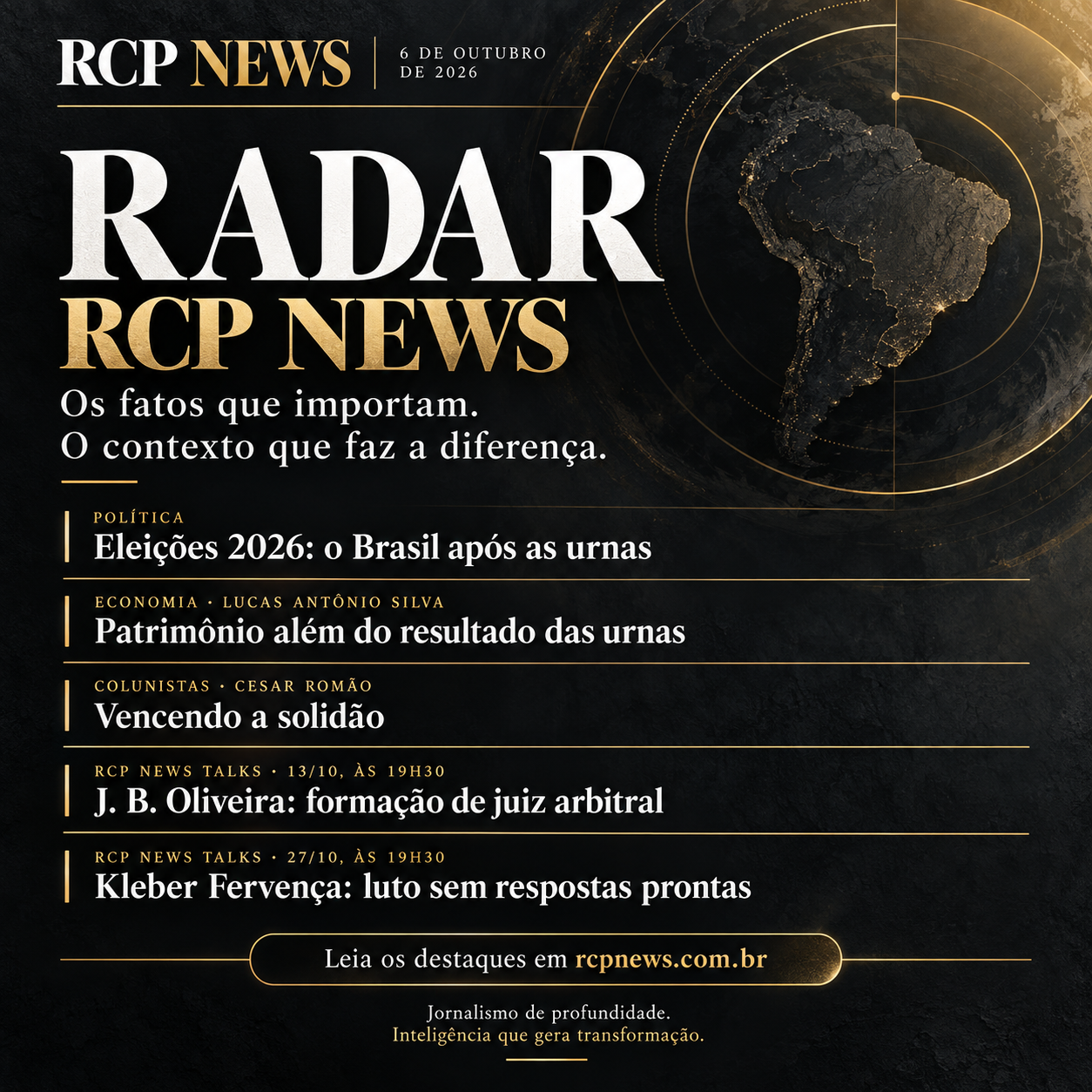 Radar RCP News: destaques de 6 de outubro de 2026
